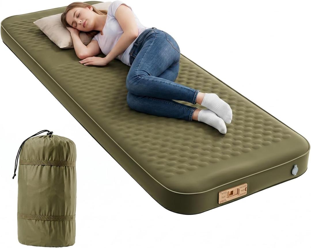 ABORON Self Inflating Sleeping Pad, 4" Thick Camping Mat with Built-in Pump, Single