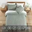 HORIMOTE HOME Sage Green Ruffled Quilt Queen Size, Shabby Chic Floral Quilt Set Lightweight Crinkled Farmhouse Rustic Bedding Set, 3 Pieces Reversible Bedspread with 2 Pillow Shams for All Season