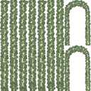 CQURE 24 Pack Eucalyptus Garland, Artificial Greenery Garland Faux Eucalyptus Leaves Table Vines for Wedding Backdrop Fireplace Arch Door Wall Room Decor 168FT