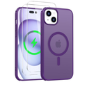 Iokmax Magnetic for iPhone 15 Pro Max Case [Compatible with MagSafe]with 2X Screen Protector, MilitaryGrade Slim Shockproof Phone Cover Translucent Matte AntiFingerprint AntiScratch,6.7 inch,Purple, Set of 2