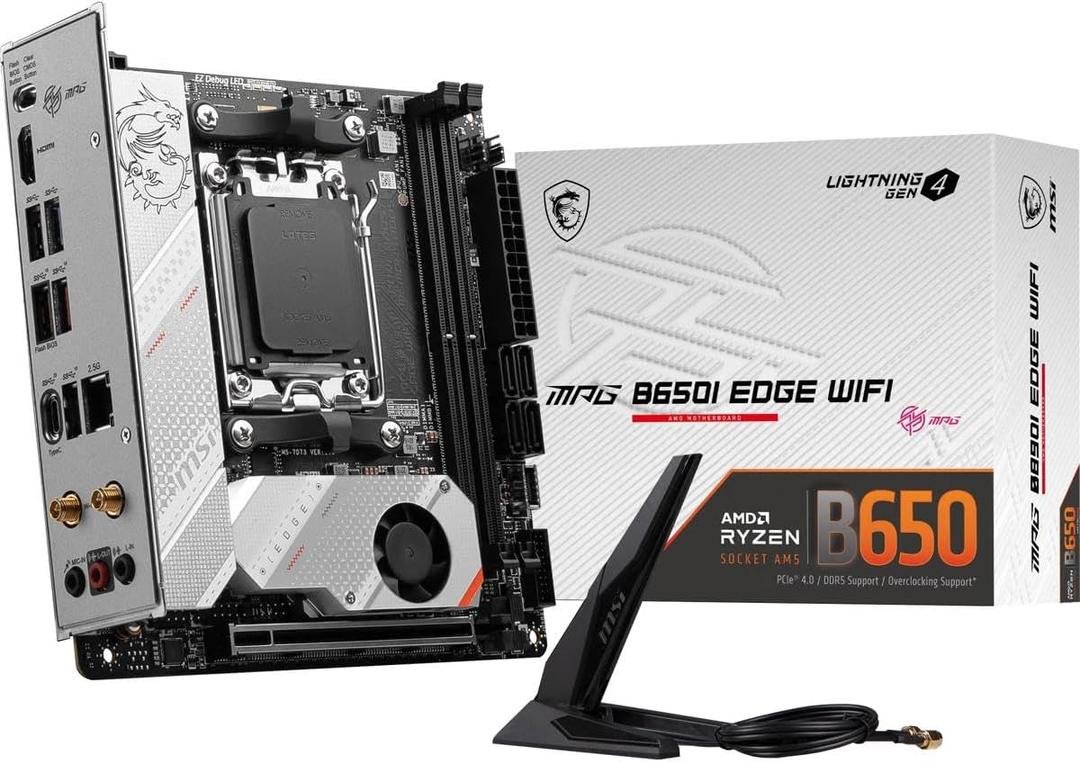 MSI MPG B650I Edge WiFi Gaming Motherboard (AMD Ryzen 9000/8000/7000 Series Processors, AM5, DDR5, PCIe 4.0, M.2, SATA 6Gb/s, USB 3.2 Gen 2, HDMI, Wi-Fi 6E, Bluetooth 5.3, 2.5Gbps LAN, Mini-ITX)