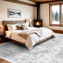 Washable 10x14 Distressed Rugs: Living Room Area Rug Indoor Large Non Slip with Rubber Backing Boho Muted Laundry Carpet for Apartment Bedroom Office Light Grey