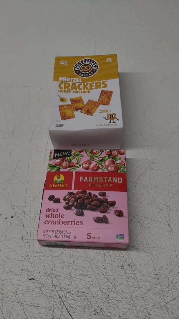Set of 2: Pretzelized Snacks Cracker Pretzl Hny Mstrd 6.5 OZ (Best By: OCT 11 25) + Farmstand Reserve Dried Whole Cranberries 4 OZ. (Best By: 10 OCT 2025)