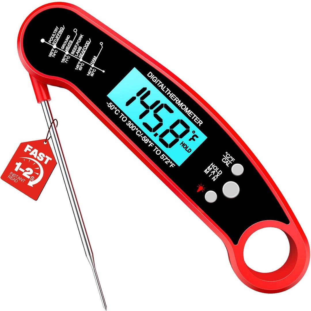 Meat Thermometer Digital - Instant Read Food Thermometer for Cooking Grilling, Candy, Air Fryer, Griddle Probe Kitchen Gadgets Essentials BBQ Accessories, Gifts for Men, Mom, Dad, Red