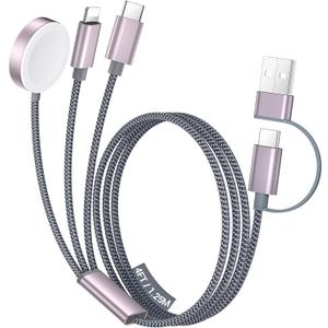 Temdan for Travel Essentials,3 in 2 USB C Cable for Apple Watch Charger/for iPhone 17 Charger, Multi Charging Cable Cord, Vacation Camping Essentials, Portable Designed for iWatch &for iPhone 16-12-4FT (Grey)