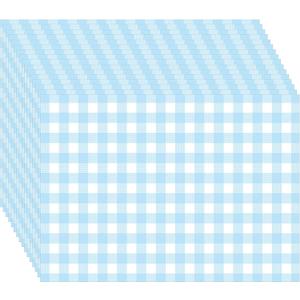 100 Pack Blue Gingham Placemats Blue and White Checked Paper Placemats Disposable, 10 x 14 Inch Rectangle Table Mats for Wedding Birthday Baby Shower Picnic Party Favor Table Decorations