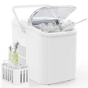 DUMOS Ice Makers Countertop with Handle Ice Machine, Fast in 6 Mins, 26lbs in 24 Hours, Quiet Self-Cleaning, Compact Size Portable for Home, Kitchen, RV, Camping, White