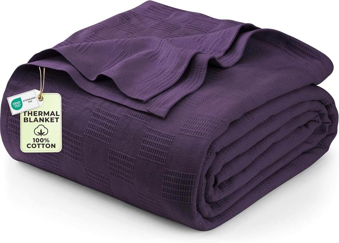 Utopia Bedding Premium Cotton Blanket Full/Queen Plum - Soft Breathable Thermal Blanket - Ideal for Layering Any Bed
