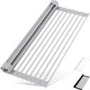 HANZENMA Roll Up Dish Drying Rack Over The Sink Kitchen Roll Up Sink Drying Rack Multipurpose Foldable Sink Drying Mat, Heat-Resistant, Anti-Slip & Anti-Rust Dish Rack for Kitchen, 17" x 13", Grey