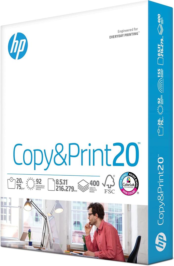 HP Printer Paper | 8.5 x 11 Paper | Copy &Print 20 lb | 1 Pack - 400 Sheets | 92 Bright | Made in USA - FSC Certified | 200010R HP Printer Paper | 8.5 x 11 Paper | Copy &Print 20 lb | 1 Pack - 400 Sheets | 92 Bright | Made in USA - FSC Certified | 200010R