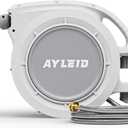Ayleid Retractable Rubber Hybrid Garden Hose Reel, 1/2"x65ft Wall Mount | Anti-freeze, kink-free premium rubber hybrid hose, 9-pattern sprayer, any-length lock, slow auto-return.