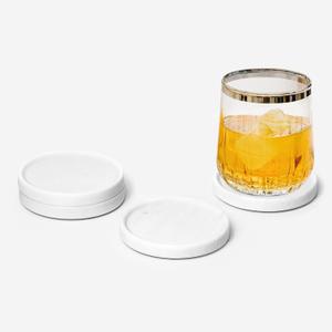 White Marble Coasters for Drinks - Marble Drink Coasters for Coffee Table, Marble Stone Coasters, Round Marble Cup Coasters, Made from Real Marble, Modern White Coasters Set of 4