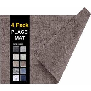Homing Faux Leather Heat Resistant Placemats 4 Packs, Waterproof Wipeable Dining PU Place Mats for Indoor & Outdoor, Easy to Clean, Brown