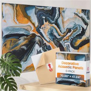XL Acoustic Wall Panels 6-Pack Decorative Acoustic Panels High Density Sound Absorbing Wall Art 70.86X47.24 Inches with Self-adhesive for Studio Home and Office - Echo Dunes