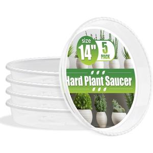 RooTrimmer 5 Pack 14 Inch Clear Plant Saucers for Pots,Heavy Duty Thick Plastic Plant Trays,Sturdy Water Catch Drip Trays for Indoor & Outdoor Plants