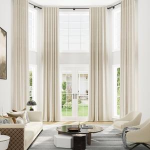 Hokibero Extra Long Chocolate Curtains 168 inches Long for Living Room Back Tab Neutral Cotton Sheer Linen Curtains 168 inch Length for High Ceiling Tall Floor Window Curtain 14FT(Linen 1 Panel)