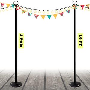 Sprimden 10ft String Light Poles for Outdoors, Outside Light Poles for Hard Ground Surface, Backyard, Patio, Outdoor Lighting, Matte Black, 2 Pack
