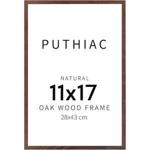 puthiac 11x17 Solid Oak Wood Picture Frame, Fits 8x12 with Mat or 11x17 Without Mat, Wall Display Only, Vertical or Horizontal, Plexi Front, 1 Pack, Walnut