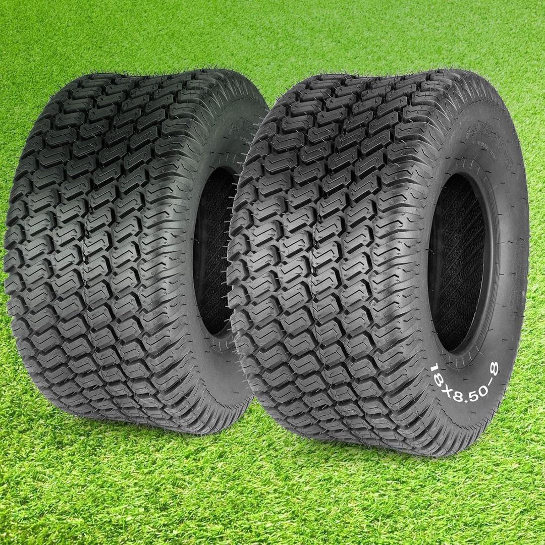 18x8.50-8 Lawn Mower Tire,18x8.50x8 Lawn Mower Tires Set of 2, 4-Ply Tubeless Turf Tires for Zero Turn Mower/Golf Cart/Tractor, Heavy Duty 18x8.5-8 Tires with P332 Tread, Max Load 815LBS