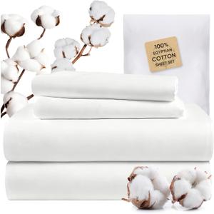 TWK 1200 Thread Count 100% Egyptian Cotton Sheets Bed Set,Thickness,Long-Lasting Durability,Resists Pilling,Deep Pocket Up to 18",with a Laundry Bag (White, King)