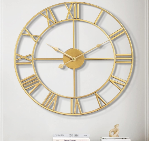 1st owned Large Wall Clock for Living Room Decor Silent Non-Ticking Decorative Wall Clock Roman Numerals Vintage Battery Operated for Kitchen Farmhouse Cafe Office Decor (Gold, 32 Inches)