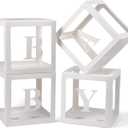 Voircoloria Baby Boxes with Letters, 4 Transparent Balloon for Gender Reveal Birthday Wedding Baby Shower Decorations (White)