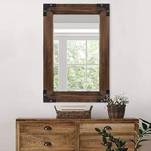 blue page Rustic Mirror Wood Mirror for Bathroom, Decorative Framed Wall Mirror, Farmhouse Natural Vanity Mirror, Wall Mounted Rectangular for Bedroom Living Room, Small 20x28 Inch