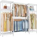 Ulif E7 Heavy Duty Garment Rack, Clothes Organizer and Storage Rack with Expandable Hangers, Metal Clothing Rack with 6 Wire Shelves, (52.3"-72") W x 14.5" D x 71.2" H, Load 838 LBS, White