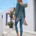 Womens Puff Long Sleeve Babydoll Tops Square Neck Ruffle Peplum Blouse Smocked Loose Fit Tunic Top Dressy Tee Shirts (Medium, Green)