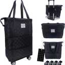 DRVOON Expandable foldable duffel bag suitcase, detachable rolling wheels,carry-on large duffel bag,luggage bag,suit gym,camping,travel or business trip,Gift for wife and parents-Checkerboard(BLACK)