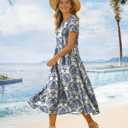 Women's Summer Casual Loose Dresses Cotton Boho Floral Midi Dress for Women Beach Vacation with Pockets HD1, M