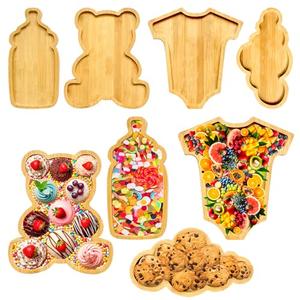 Charcuterie Board Platters 4 Pcs Baby Shower Food Trays Wooden Large Serving Tray Fillable Boxes for Food Snack Fruit Platters Wood Charcuterie Trays Birthday Gender Reveal Party Decoration
