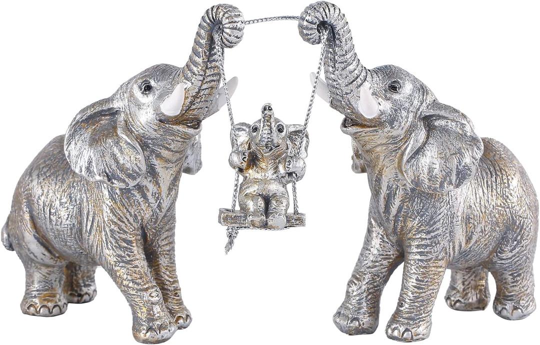 Elephant Statue.Silver Elephant Decor for Women,Mom Gifts.Elephant Figurines Brings Good Luck.Decoration Ornaments for Living Room,Table Centerpiece, Shelf, Office Decor (Silver)