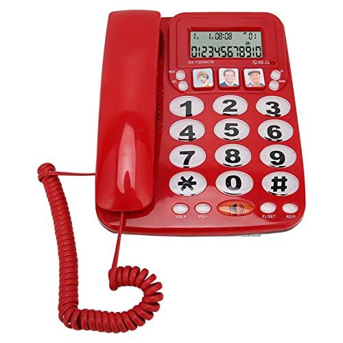 Big Phone for Seniors, Corded Phone with Caller ID, Adjustable Ringtone, and Speed Dial Memory, Wall Mountable Wired Landline Telephone for Hearing and Visually Impaired(Red)