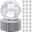 Dandat 100 Pcs Charger Plate Bulk 13'' Floral Reef Plates with Napkin Ring Plastic Dinner Charger Hollow Out Flower Napkin Holder Plastic Plate for Table Setting Wedding Party (Silver)