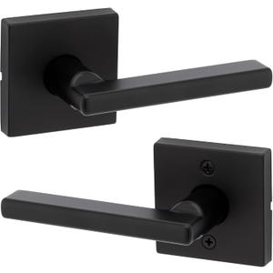 Kwikset Halifax Interior Passage Door Handle, Lever For Closet and Hallway Doors, Reversible Non-Locking Handle Lever, Matte Black, with Microban Protection, Square Rose (1 Pack)