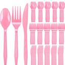 150 Pack Plastic Silverware Heavy Duty, Light Pink Disposable Cutlery Set Includes 50 Forks 50 Knives 50 Spoons for Birthday Wedding Party Picnics (150, Pink)