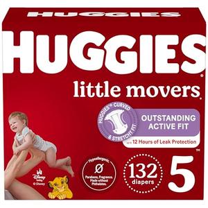 Amazon.com: Huggies Size 5 Diapers, Little Movers Baby Diapers, Size 5 (27+ lbs), 132 Count (2 Packs of 66), Packaging May Vary : Baby