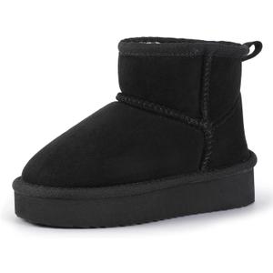 Hehainom Girls Boots Kids Snow Boots Winter Faux Fur Lined Warm Shoes Toddler Little Big Kid Ankle Booties (Blacksuede), Size: 4 Big Kid