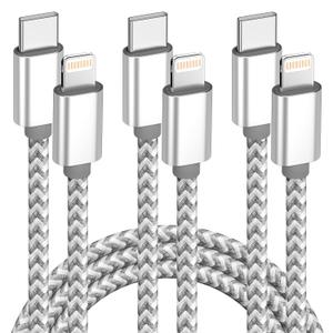 USB C to Lightning Cable 3Pack 6 FT Apple MFi Certified iPhone Fast Charger Type c to Lightning Cable Nylon Braided iPhone Cord for iPhone 13 12 11 Pro Max Xr Xs 8 7 6 Plus and More (gray)