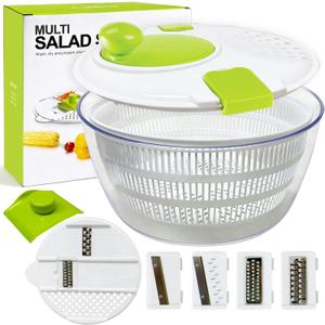 Salad Spinner Large, Vegetables Fruits Wash Bowl, Lettuce Spinner with 4 Blades Slicer, Salad Dryer for Washing