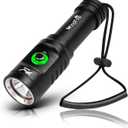 WINDFIRE Dive Light Scuba Diving Flashlight, Super Bright Rechargeable Waterproof Torch with Power Indicator, 3 Modes Underwater Lights, Scuba & Snorkeling Safety Dive Lights for Night Diving (Black-TS08)