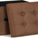 Storage Ottoman Cube, Folding Foot Rest with Thicker Foam Padded Seat. 350 lbs Small Linen Ottoman with Storage Bench Footstool for Living Room, Bedroom, Coffee Table. 17x13x13in, Brown