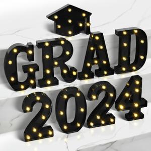 KatchOn, Black Light Up 2024 Grad Sign - 8.5 Inch | Neon Graduation Sign | 2024 Grad Lights for 2024 Graduation Decorations | 2024 Grad Led Letters for Graduation Decorations 2024
