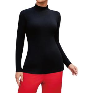 SHEIUGU Womens Mock Turtleneck Long Sleeve Sleeveless Tops Stretch Fitted Underwear Layer Tee Shirts Tops (Black, M)