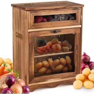 Wooden Countertop Storage Cabinet Potato and Onion Bin Box Wooden Bread Storage Bins Potato Container with Lid for Kitchen Pantry, 11.8 x 6.8 x 16 inch