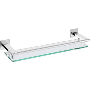 LANC Chrome Bathroom Shelf Glass Shelves 20-Inch Floating Tempered Glass Shelf Rectangular Stainless Steel Wall Mounted Silver Polished Shelves for Bathroom Kitchen Organizers Accessories, A7613CP, 53 cm x 19 cm x 20 cm