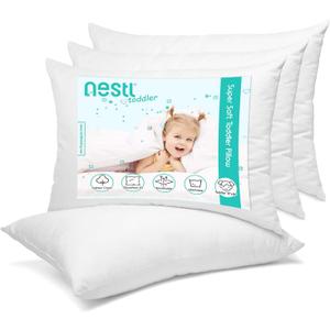 Nestl 4 Pack Toddler Pillow for Sleeping 13 x 18, Small Kids Pillow for Travel, Car, School, Nap, & Toddler Bed, Machine Washable Soft Cotton Toddler Pillow 2 Year Old and Up - White