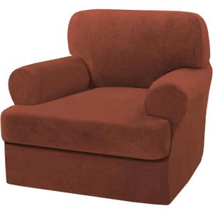H.VERSAILTEX Sofa Cover 2 Piece T Cushion Armchair Slipcovers Thick Velvet Couch Cover Stretch T Cushion Sofa Covers for 1 Cushion Couch with 1 Individual T Cushion Covers Washable, Rust
