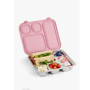 Elk and Friends Kids Stainless Steel Bento Box with Silicone Lid | Leakproof | Toddler Lunch Container | 4 Compartments | Dishwasher Safe